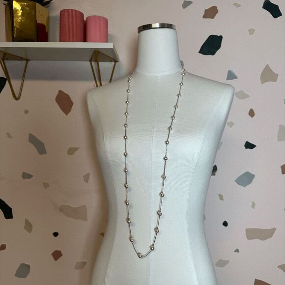PREMIER DESIGNS Silver Pearl Beaded Long‎ Necklace - Picture 2 of 4